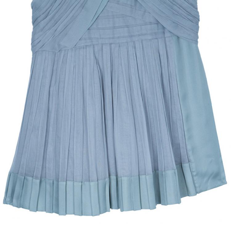 Pre Owned Prada Light Blue Cotton Gathered Dress M