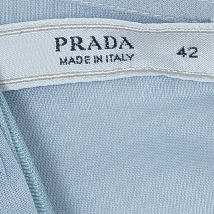 Pre Owned Prada Light Blue Cotton Gathered Dress M