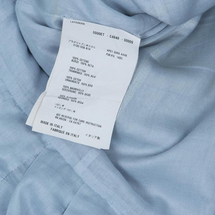Pre Owned Prada Light Blue Cotton Gathered Dress M
