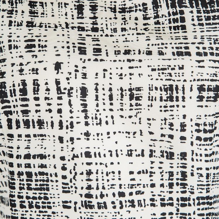 Pre Owned Prada Monochrome Printed Silk Short Sleeve Pocket Detail Belted Dress M