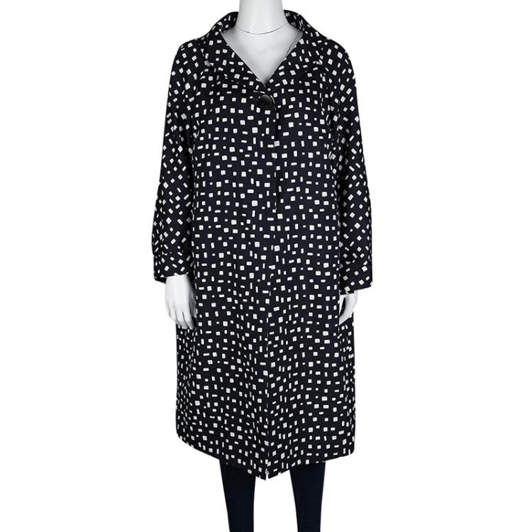 Pre Owned Prada Navy Blue and White Printed Silk Overcoat L