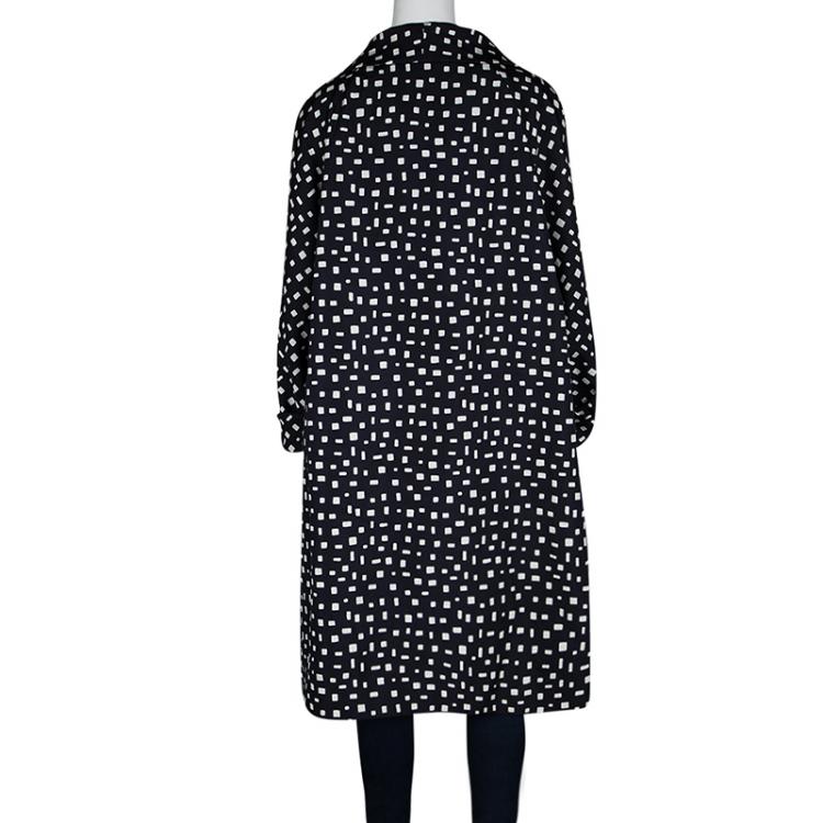 Pre Owned Prada Navy Blue and White Printed Silk Overcoat L