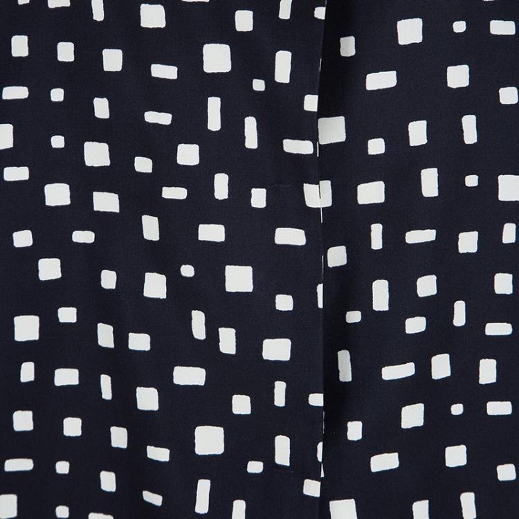 Pre Owned Prada Navy Blue and White Printed Silk Overcoat L