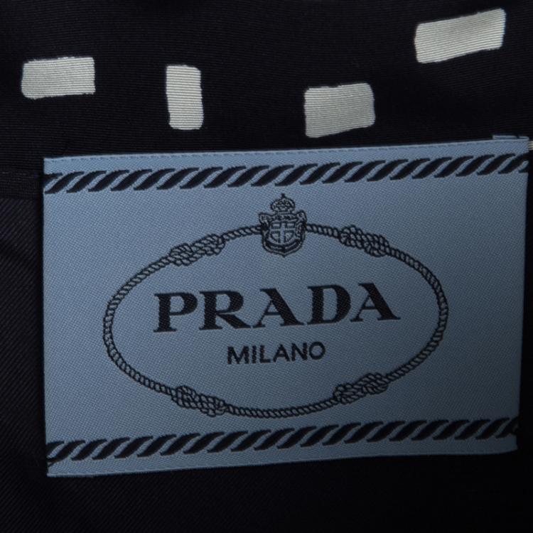 Pre Owned Prada Navy Blue and White Printed Silk Overcoat L