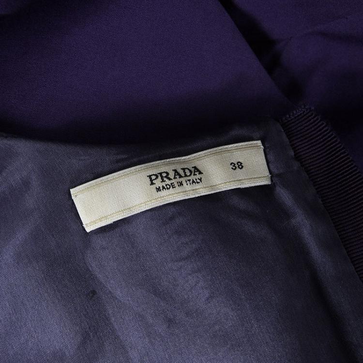 Pre Owned Prada Purple Printed Yoke Detail Short Sleeve Cotton Blouse S