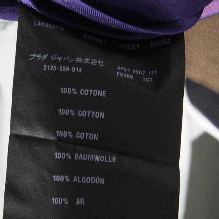 Pre Owned Prada Purple Printed Yoke Detail Short Sleeve Cotton Blouse S