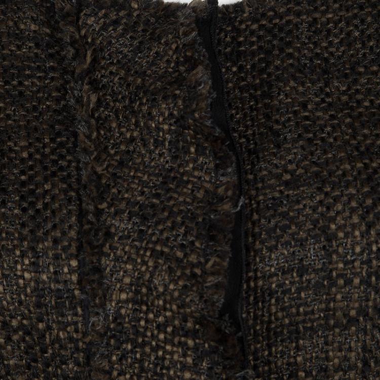 Pre Owned Prada Vintage Brown and Black Textured Fringed Edge Zip Front Jacket S