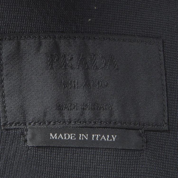 Pre Owned Prada Black Leather Yoke Detail Zip Front Mesh Jacket S