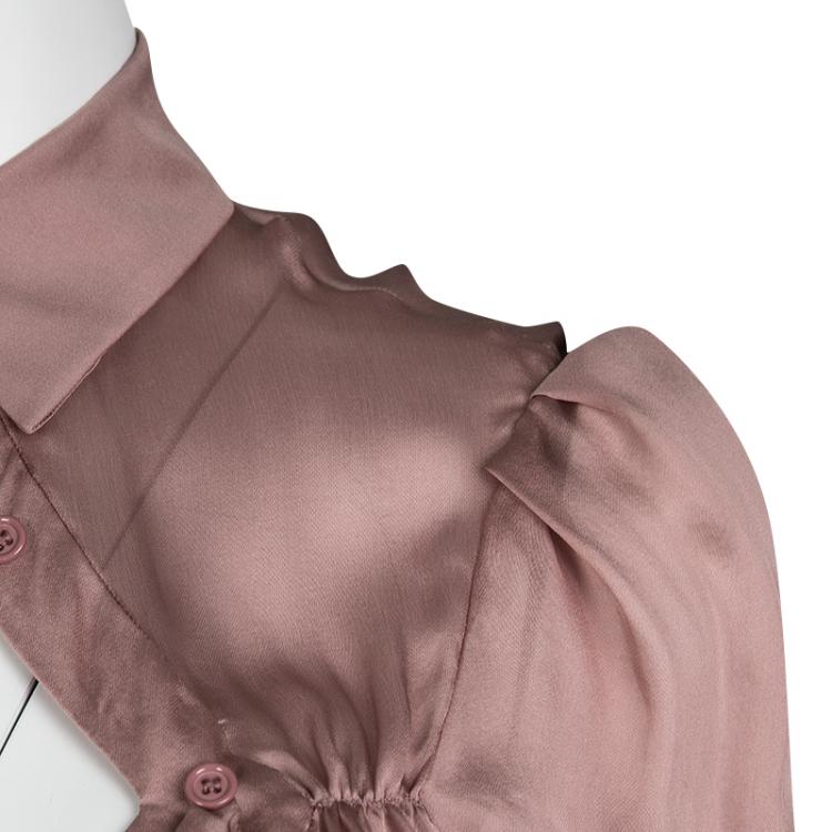 Pre Owned Prada Dull Pink Silk Draped Front Detail Short Sleeve Shirt L