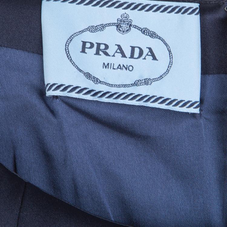 Pre Owned Prada Navy Blue Satin Cap Sleeve Fitted Sheath Dress L