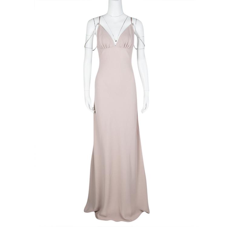 Prada Pale Pink Crystal Strap Cutout Back Maxi Dress S Prada | TLC