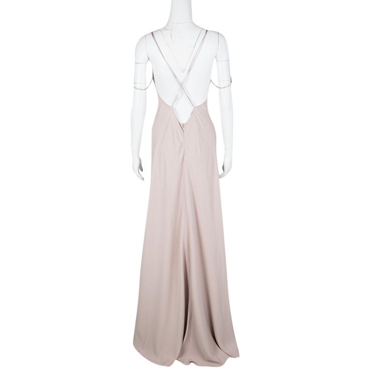 Pre Owned Prada Pale Pink Crystal Strap Cutout Back Maxi Dress S