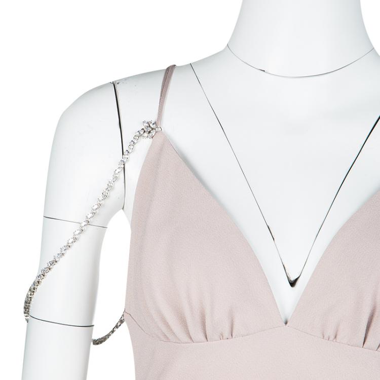 Pre Owned Prada Pale Pink Crystal Strap Cutout Back Maxi Dress S