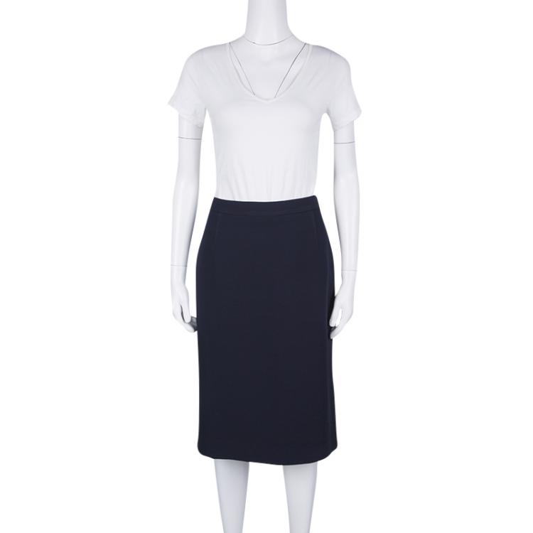 Pre Owned Prada Navy Blue Textured Wool Skirt L