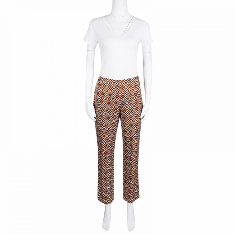 Pre Owned Prada Multicolor Diamond Print Silk And Wool Blend Cropped Pants M