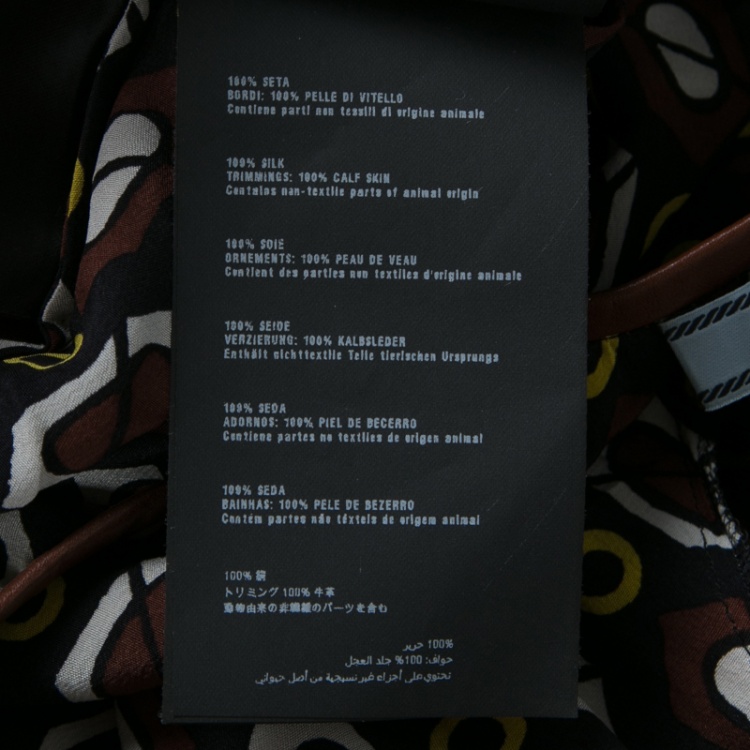 Pre Owned Prada Multicolor Printed Silk Leather Trim Long Sleeve Belted Blouse M 