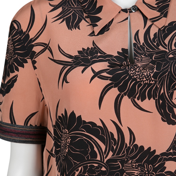 Pre Owned Prada Peach Tropical Floral Printed Silk Crop Top L