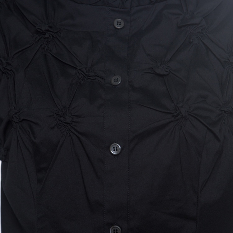 مملوكة مسبقًا Prada Black Smocked Cotton Cap Sleeve Button Front Top S