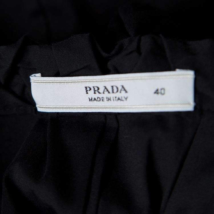 مملوكة مسبقًا Prada Black Smocked Cotton Cap Sleeve Button Front Top S