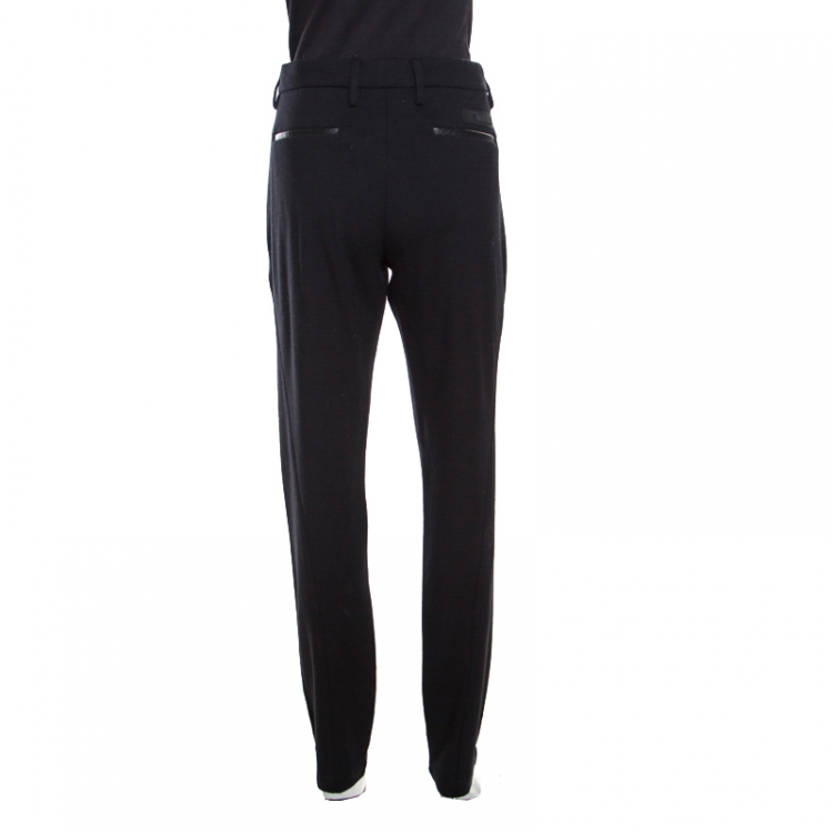 Pre Owned Prada Black Wool Leather Piping Detail Straight Trousers L