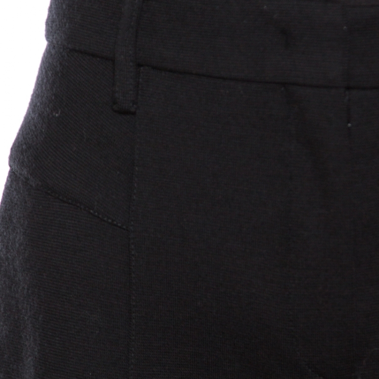 Pre Owned Prada Black Wool Leather Piping Detail Straight Trousers L