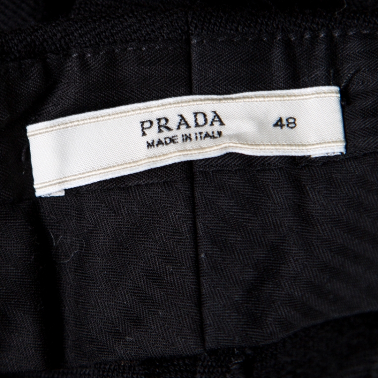 Pre Owned Prada Black Wool Leather Piping Detail Straight Trousers L