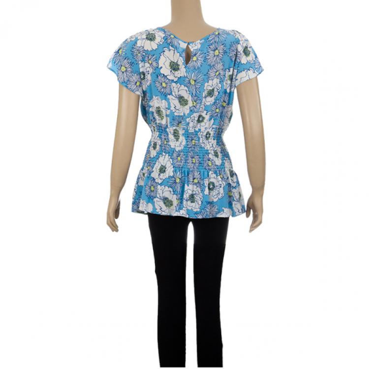 Pre Owned Prada Blue Floral Top M