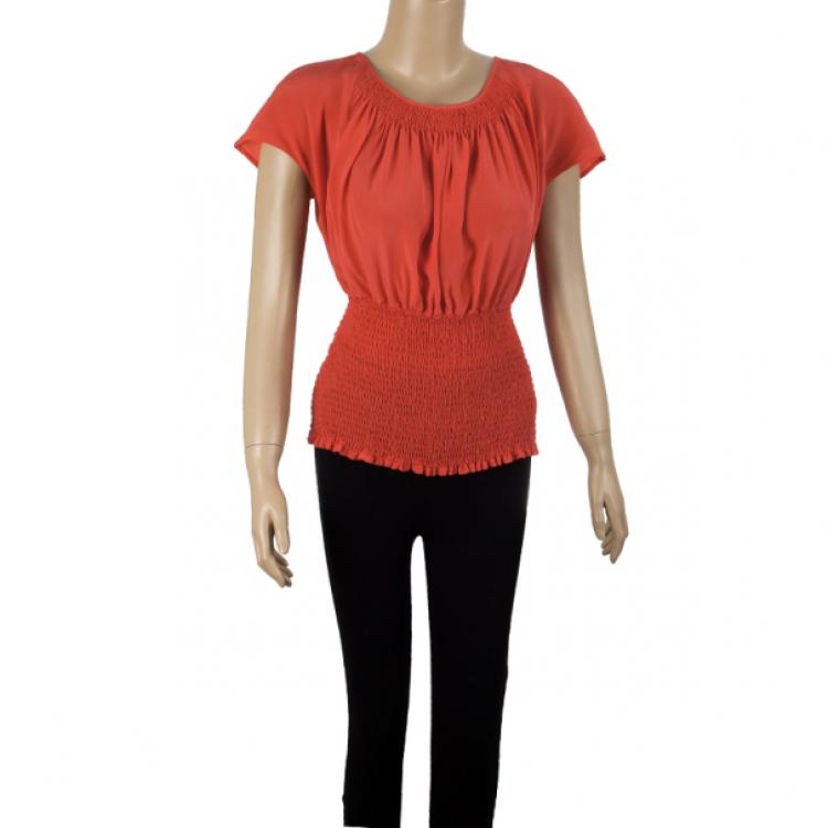 Pre Owned Prada Red Pleated Top M