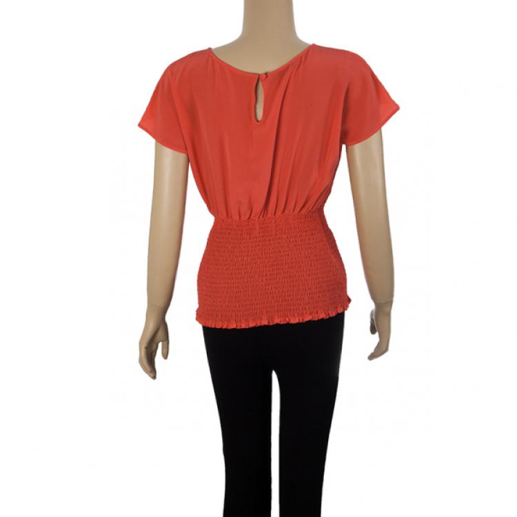 Pre Owned Prada Red Pleated Top M