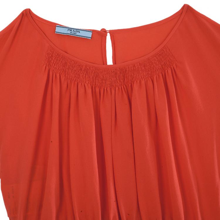 Pre Owned Prada Red Pleated Top M