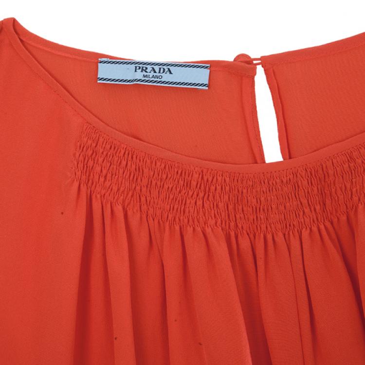 Pre Owned Prada Red Pleated Top M