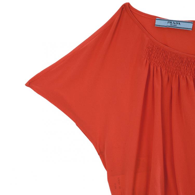 Pre Owned Prada Red Pleated Top M