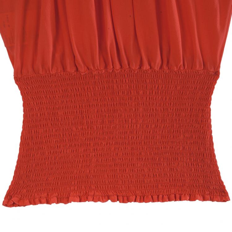 Pre Owned Prada Red Pleated Top M
