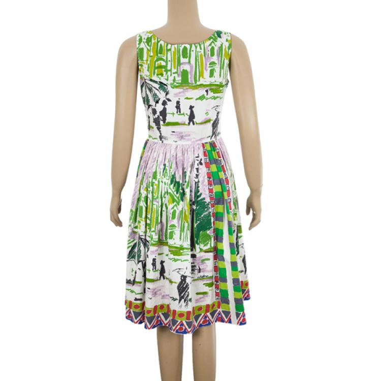 Pre Owned Prada Le Voyageur 2012 Postcard Print Cotton Dress S