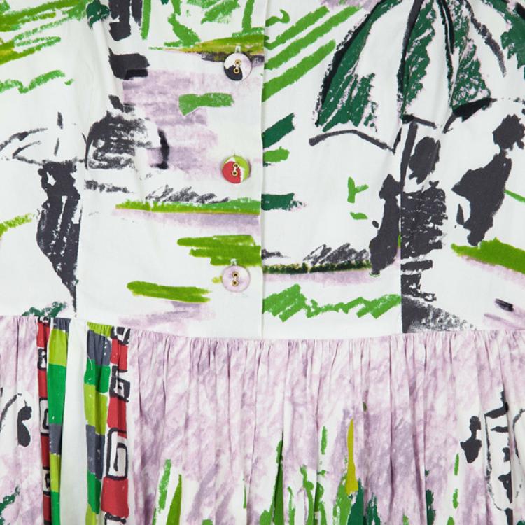 Pre Owned Prada Le Voyageur 2012 Postcard Print Cotton Dress S