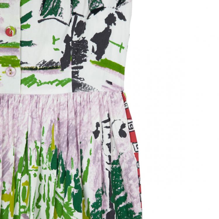 Pre Owned Prada Le Voyageur 2012 Postcard Print Cotton Dress S