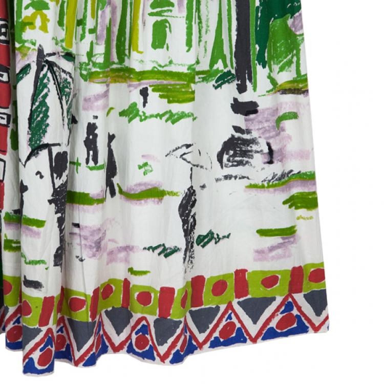 Pre Owned Prada Le Voyageur 2012 Postcard Print Cotton Dress S