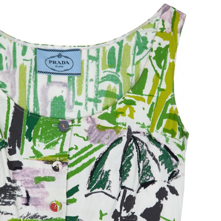 Pre Owned Prada Le Voyageur 2012 Postcard Print Cotton Dress S