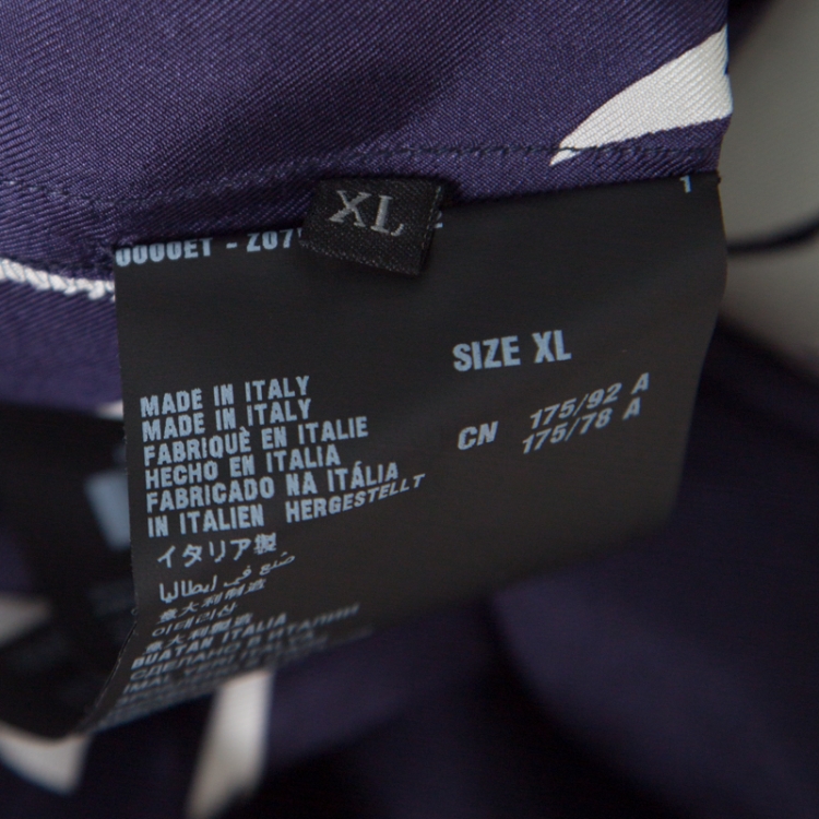 Pre Owned Prada Navy Blue Tropical Floral Printed Silk Button Front Pyjama Shirt XL