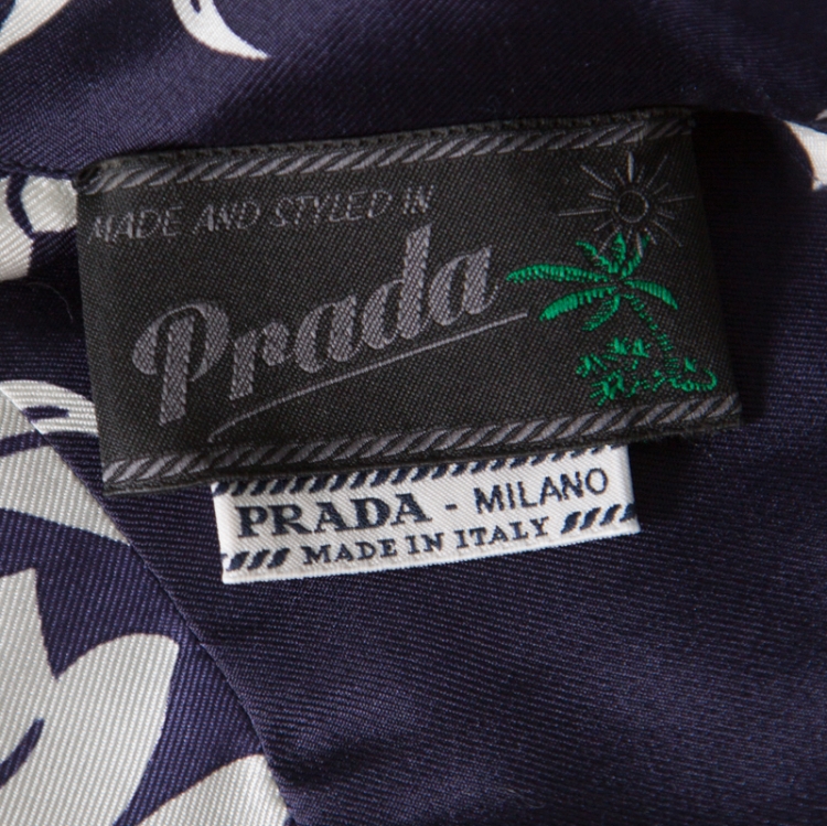 Pre Owned Prada Navy Blue Tropical Floral Printed Silk Button Front Pyjama Shirt XL