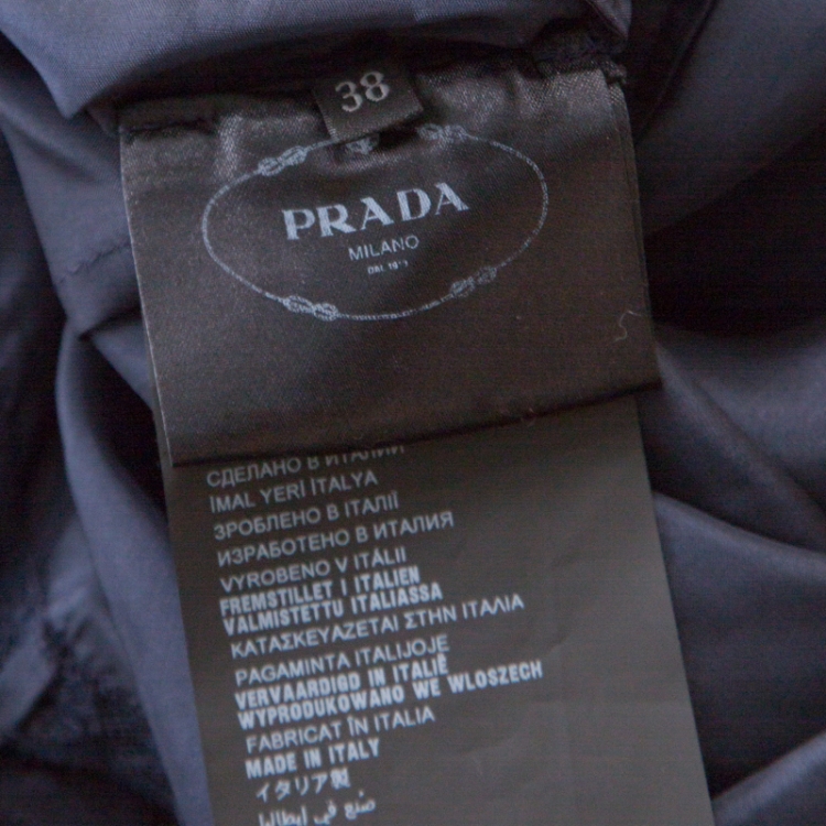 Pre Owned Prada Navy Blue Floral Lace Ruffled Sleeveless Dress S