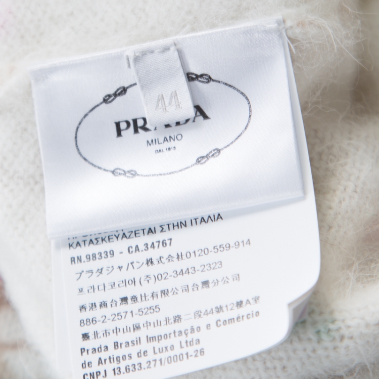 Pre Owned Prada Off White Floral Intarsia Pattern Fuzzy Angora Sweater M