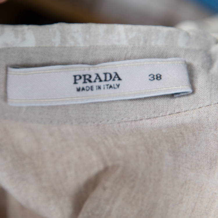 Pre Owned Prada Beige Coated Linen Puffed Sleeve Blouse S