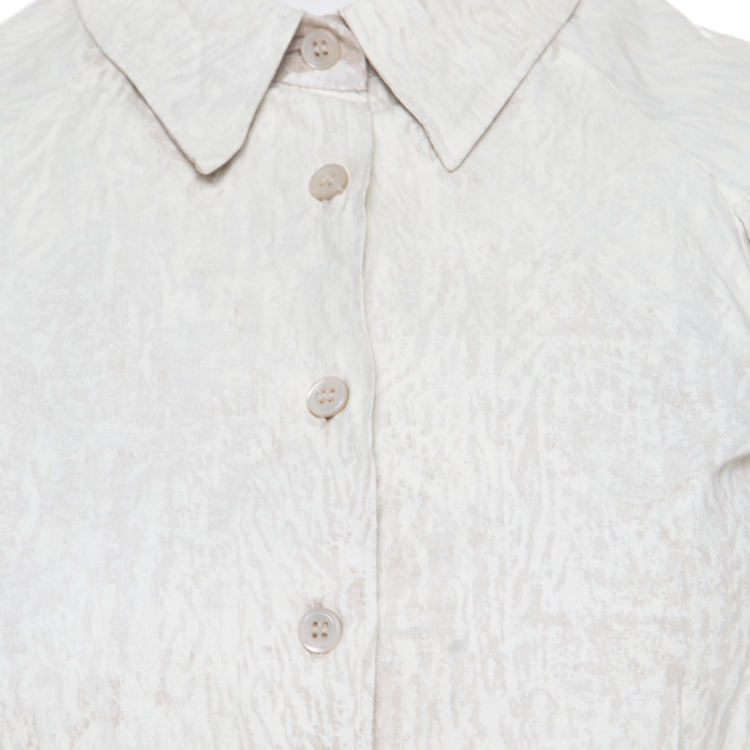 Pre Owned Prada Beige Coated Linen Puffed Sleeve Blouse S