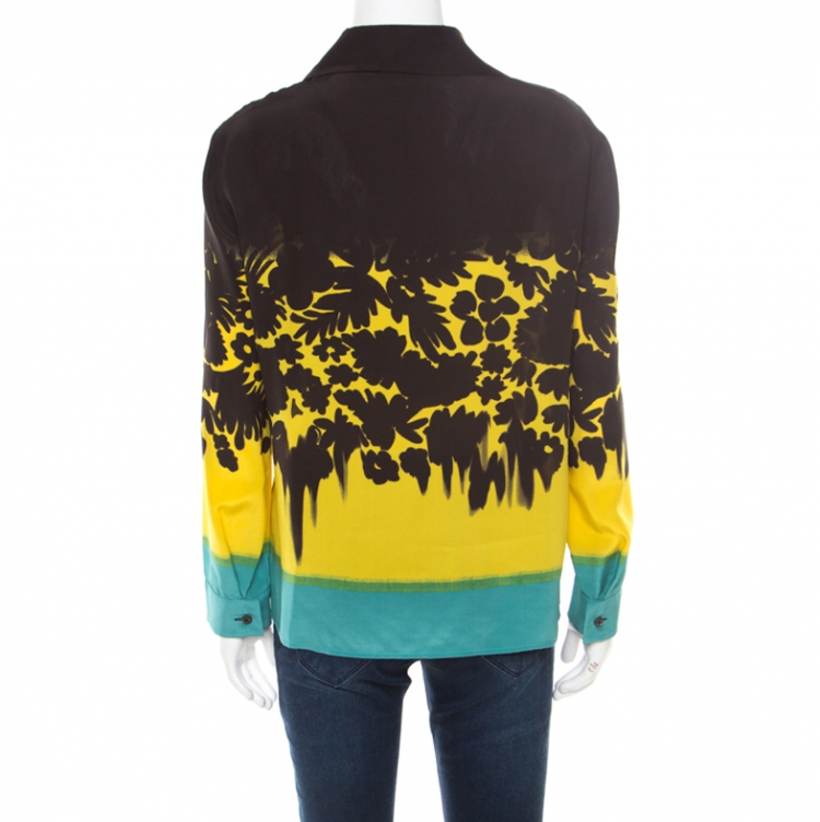 Pre Owned Prada Multicolor Floral Printed Silk Long Sleeve Shirt M