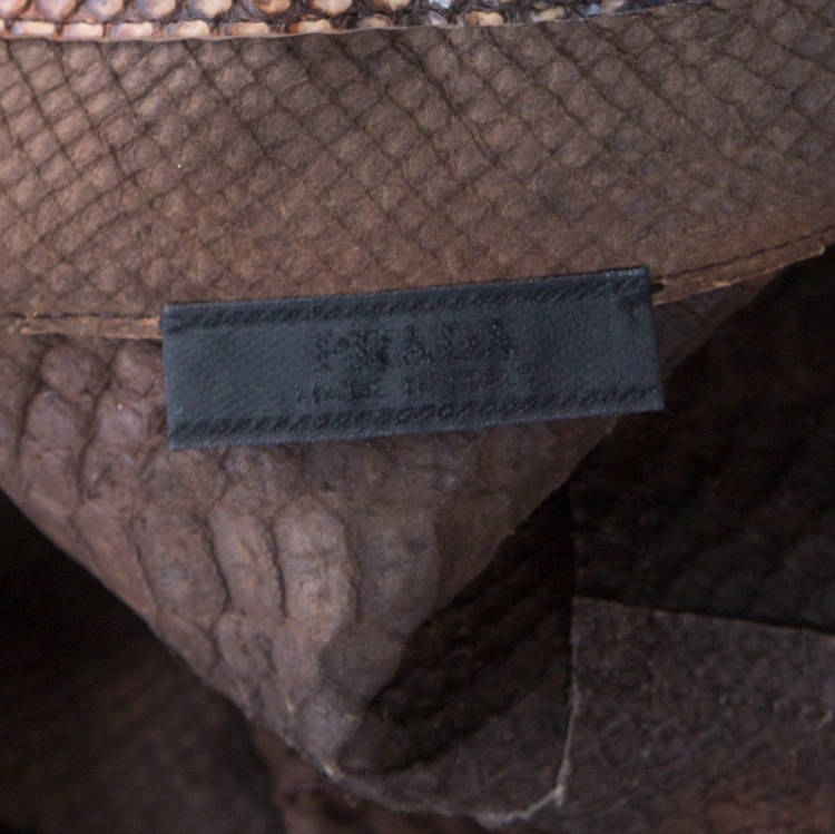 Pre Owned Prada Brown Python Leather Button Front Long Sleeve Shirt M