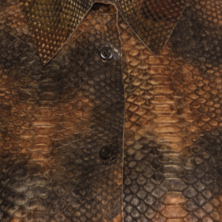 Pre Owned Prada Brown Python Leather Button Front Long Sleeve Shirt M