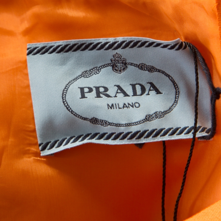 Pre Owned Prada Orange Silk Blend Gathered Empire Waist Sleeveless Dress S