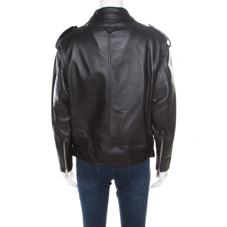 Pre Owned Prada Matte Black Nappa Leather Giacca Biker Jacket S