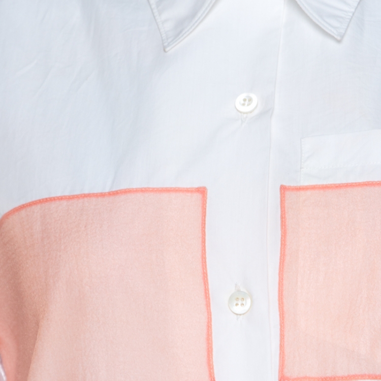 Pre Owned Prada White Cotton Feather-Embellished Shirt Dress S